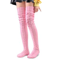LittleForBig Oberschenkelhohe Stiefelsocken Extra lang über Kniestrümpfe Kabel gestrickt Socken - Rosa 105 CM von LittleForBig