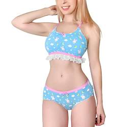 LittleForBig Spitzenbesatz Damen Nachtwäsche Träger Pyjama Cami Top und Shorts Dessous Bralette Loungewear Set-Snuggle Bunny Blau L von LittleForBig