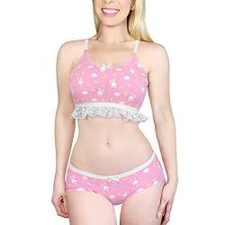 LittleForBig Spitzenbesatz Damen Nachtwäsche Träger Pyjama Cami Top und Shorts Dessous Bralette Loungewear Set-Snuggle Bunny Rosa M von LittleForBig