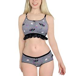 LittleForBig Spitzenbesatz Damen Nachtwäsche Träger Pyjama Cami Top und Shorts Dessous Bralette Loungewear Set - Zucker Fledermaus Grau M von LittleForBig