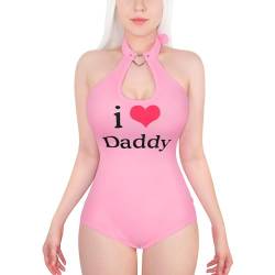 Littleforbig Cotton Romper Heartbreaker Collared Onesie Bodysuit - I Love Daddy Pattern Pink M von LittleForBig
