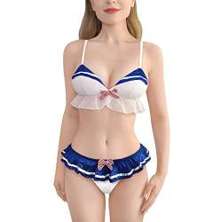 Littleforbig Damen Magische Mädchen Nachtwäsche Sexy Seemannskragen Ärmellos Rückenfrei Bikini BH Höschen Bikini Set, blau, Large von LittleForBig