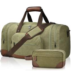 Litvyak Duffle Bag for Travel,Carry on Bag Travel Bags for Men Canvas Duffel Bag Overnight Weekend Gym Bag Carry On Luggage Bags with Toiletry Bag, Armeegrün+Kulturbeutel, Seesack von Litvyak