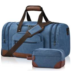 Litvyak Duffle Bag for Travel,Carry on Bag Travel Bags for Men Canvas Duffel Bag Overnight Weekend Gym Bag Carry On Luggage Bags with Toiletry Bag, Blau+Kulturbeutel, Seesack von Litvyak