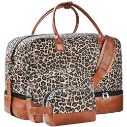 Weekender Taschen für Frauen, Segeltuch-Reisetasche, große Handgepäcktasche mit Schuhfach für Reisen/Geschäft/Geschenk, 3-teiliges Set, braun, modern/enganliegend von Litvyak