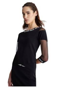 LIU JO Damen T-Shirt mit Ärmeln aus Mesh TA4220, Schwarz , X-Small von Liu Jo