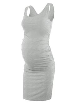 Liu & Qu Damen Mutterschaft Sleeveless Beh lter-Kleid mit R schen besetzt Side figurbetontes Kleid die t glichen Tragen oder Baby-Dusche Mittel Grau von Liu & Qu