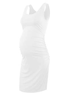 Liu & Qu Damen Schwangerschaft Ärmellos Tank Kleider Seitliche Rüschen Bodycon Kleid für den Alltag oder Babyparty, 1. Weiß, Mittel von Liu & Qu