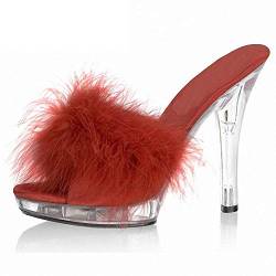 High Heels 13 cm Fashion Hairy Stiletto Heel Super High Heel Display Damen Sandalen Hausschuhe,Red-38 von LiuGUyA