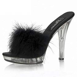 LiuGUyA High Heels 13 cm Mode Haariger Stiletto-Absatz Super High Heel Display Damen Sandalen Hausschuhe,Black-36 von LiuGUyA
