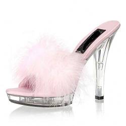 LiuGUyA High Heels 13 cm Mode Haariger Stiletto-Absatz Super High Heel Display Damen Sandalen Hausschuhe,Pink-36 von LiuGUyA