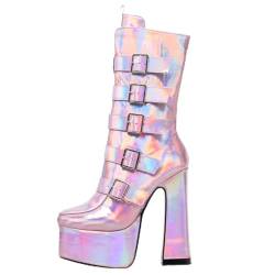 LiuGUyA Schuhe mit hohen Absätzen, sexy, 15 cm, Illusion, farbige Mittelstiefel, Ritterstiefel, Pink-5#-45 von LiuGUyA