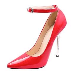 Liujiami Damen Spitze Stilettos Schuhe - Damen Pumps High Heel 13cm Sandalen Klassische Abendschuhe Hochzeit Party Kleiderschuhe Rot,44 EU von Liujiami