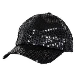 Livecity Glitzer-Pailletten-Baseballkappen, Snapback-Hüte, Party, Outdoor, verstellbarer Hut für Damen und Herren, Schwarz , One size von Livecity