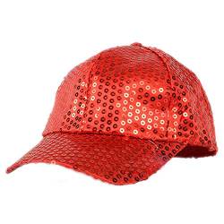 Livecity Glitzer-Pailletten-Baseballkappen, Snapback-Hüte, Party, Outdoor, verstellbarer Hut für Damen und Herren, rot, One size von Livecity