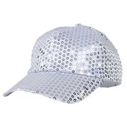 Livecity Glitzer-Pailletten-Baseballkappen, Snapback-Hüte, Party, Outdoor, verstellbarer Hut für Damen und Herren, silber, One size von Livecity