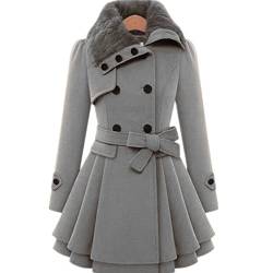 Damen Trenchcoat Zweireihiger Gürtel Herbst Winter koreanischer Stil Slim Revers Overcoat Mode Parka Oberbekleidung, grau, 46 von Livecitys