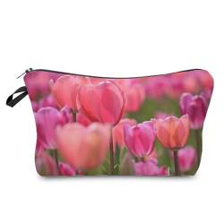 Livel lhood Hz4888 Damen Reisetasche mit Tulpenmuster, bedruckte Kosmetiktasche, Make-up-Tasche, kleine Tasche, Geschenk für Frauen, hz4888, Blumenmuster von Livel lhood