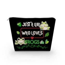 Livel lhood Make-up-Tasche für Damen, mit Aufschrift "Just A Girl Who Loves Frosch", niedlich, klein, Kosmetiktasche für Geldbörse, Reise-Kulturbeutel, Reißverschluss, Frösche, schwarze Tasche für von Livel lhood