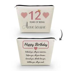 Livel lhood Make-up-Tasche zum 12. Geburtstag, niedliche kleine Kosmetiktasche für Geldbörse, Reise-Kulturbeutel, Reißverschluss-Tasche für 12-jährige Mädchen, Happy Birthday Geschenk, Rosa, 12 tolle von Livel lhood