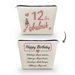 Livel lhood Make-up-Tasche zum 12. Geburtstag, niedliche kleine Kosmetiktasche für Geldbörse, Reise-Kulturbeutel, Reißverschluss-Tasche für 12-jährige Mädchen, Happy Birthday Geschenk, Rosa, 12 tolle von Livel lhood