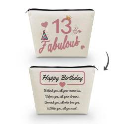 Livel lhood Make-up-Tasche zum 13. Geburtstag, niedliche kleine Kosmetiktasche für Geldbörse, Reise-Kulturbeutel, Reißverschluss-Tasche für 13-jährige Mädchen, Happy Birthday Geschenk, Rosa, 13 tolle von Livel lhood
