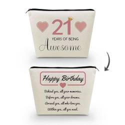 Livel lhood Make-up-Tasche zum 21. Geburtstag, niedliche kleine Kosmetiktasche für Geldbörse, Reise-Kulturbeutel, Reißverschluss-Tasche für 21-jährige Mädchen, Happy Birthday Geschenk, Pink 21 tolle von Livel lhood