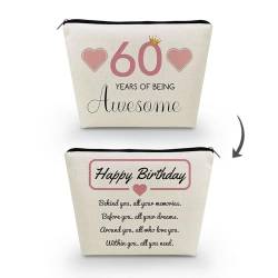 Livel lhood Make-up-Tasche zum 60. Geburtstag, niedliche kleine Kosmetiktasche für Geldbörse, Reise-Kulturbeutel, Reißverschluss-Tasche für 60-jährige Frauen, Happy Birthday Geschenk, Pink 60 tolle von Livel lhood