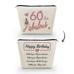 Livel lhood Make-up-Tasche zum 60. Geburtstag, niedliche kleine Kosmetiktasche für Geldbörse, Reise-Kulturbeutel, Reißverschluss-Tasche für 60-jährige Frauen, Happy Birthday Geschenk, Rosa, 60 tolle von Livel lhood