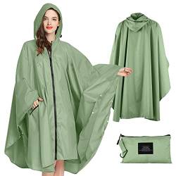 Lively Life Regenponcho für Damen, Leichter Regenjacke Wasserdichter Regenmantel Wiederverwendbar Regen Poncho Raincoat Atmungsaktiv Regenschutz Regencape mit Kapuze für Camping Outdoors, Grün von Lively Life