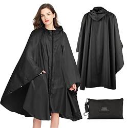 Lively Life Regenponcho für Damen, Leichter Regenjacke Wasserdichter Regenmantel Wiederverwendbar Regen Poncho Raincoat Atmungsaktiv Regenschutz Regencape mit Kapuze für Camping Outdoors, Schwarz von Lively Life