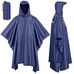 Lively Life Wasserdichter Regenponcho Damen Herren, leichter Regenmantel, wiederverwendbarer Regencape mit Kapuze, 3 in 1 Regenjacke für Fahrrad Wandern Camping Outdoor-Aktivitäten, Blau von Lively Life