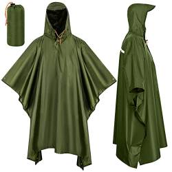 Lively Life Wasserdichter Regenponcho Damen Herren, leichter Regenmantel, wiederverwendbarer Regencape mit Kapuze, 3 in 1 Regenjacke für Fahrrad Wandern Camping Outdoor-Aktivitäten, Grün von Lively Life