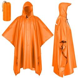 Lively Life Wasserdichter Regenponcho Damen Herren, leichter Regenmantel, wiederverwendbarer Regencape mit Kapuze, 3 in 1 Regenjacke für Fahrrad Wandern Camping Outdoor-Aktivitäten, Orange von Lively Life