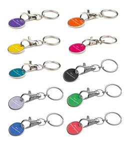 10x Schlüsselanhänger mit Gravur / mit Einkaufschip / 10 Farben von Livepac-Office