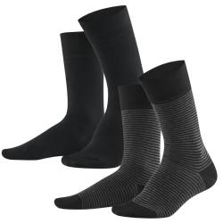 Living Crafts - ARNI | Socken, 2er-Pack - Bio-Baumwolle, Elasthananteil, Geringelt und Unifarben, Bequem und Leicht (43-46, Black/Anthracite) von Living Crafts