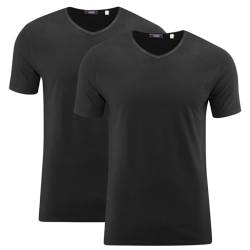 Living Crafts - Dean | T-Shirt, 2er-Pack - Bio-Baumwolle, Single Jersey, V-Ausschnitt, Einsatz als Unterhemd, Doppelnahtsaum (, Black) von Living Crafts