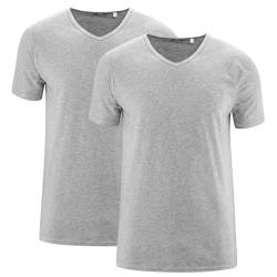 Living Crafts - Dean | T-Shirt, 2er-Pack - Bio-Baumwolle, Single Jersey, V-Ausschnitt, Einsatz als Unterhemd, Doppelnahtsaum (, Grey Melange) von Living Crafts