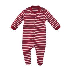 Living Crafts - Dolphin | Schlafanzug - Interlock-Jersey, Mit Füßchen, Durchgehender Knopfleiste, Rippbündchen an Ärmeln, Schmaler Kragen (68, White/Red Striped) von Living Crafts