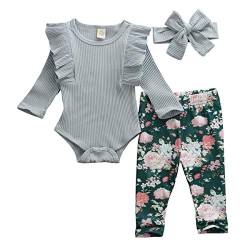 Livingsenburg Baby Mädchen Langarm Red Romper Floral Hose Stirnband 3 Stück Kleinkind Kurzarm Tie Dye Tops Hosen Weihnachtsoutfits Set für 0-24 Monate (6-12Monate, G-Hellblau) von Livingsenburg