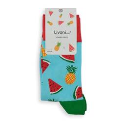 Livoni Unisex Cotton Regular Socks with Colorful and Fun Designs, Size: 35-38, Model Name: Summer Fruits - Regular Socks von Livoni