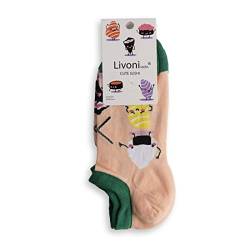 Livoni Unisex Cotton Sneaker Socks with Colorful and Fun Designs, Size: 35-38, Model Name: Cute Sushi-Low Socks von Livoni