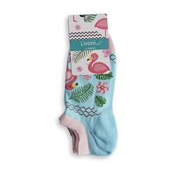 Livoni Unisex Cotton Sneaker Socks with Colorful and Fun Designs, Size: 35-38, Model Name: Pink Flamingo-Low Socks von Livoni