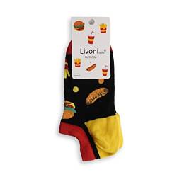 Livoni Unisex Cotton Sneaker Socks with Colorful and Fun Designs, Size: 39-42, Model Name: Fast Food-Low Socks von Livoni