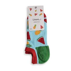 Livoni Unisex Cotton Sneaker Socks with Colorful and Fun Designs, Size: 39-42, Model Name: Summer Fruits -Low Socks, LVL-018, M von Livoni