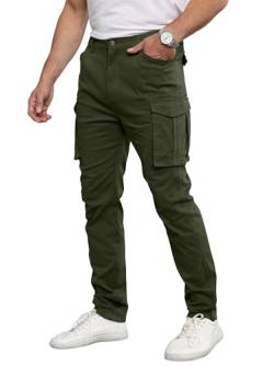 Livonmone Herren Cargohose Baumwolle Freizeithose Slim Fit Arbeitshose Chino Hose Outdoorhose mit 6 Taschen Armeegrün M von Livonmone