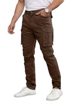 Livonmone Herren Cargohose Baumwolle Freizeithose Slim Fit Arbeitshose Chino Hose Outdoorhose mit 6 Taschen Braun S von Livonmone