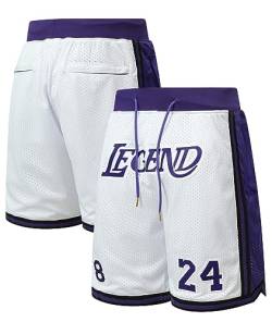 Livrania Herren 8 24 Legend Athletic Basketball Shorts für Männer mit Reißverschlusstaschen Retro Mesh bestickt Laufhose, 8/24 weiß, Large von Livrania