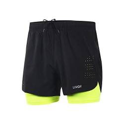 Lixada 2 in 1 Laufshorts für Herren, athletische Shorts, Fitness-Shorts, Marathon, atmungsaktive Hose + schnelltrocknend, grün, L von Lixada