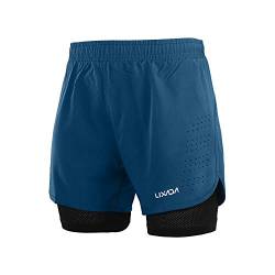 Lixada 2-in-1 schnell trocknende,atmungsaktive,aktive Rennshorts mit längerem Futter für Training,Bewegung,Joggen und Radfahren für Herren Klein (EU) Dunkelblau von Lixada